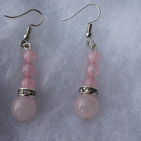 PeaceFrog Jewelry - Pink Rose Quartz Dangle Drop Earrings